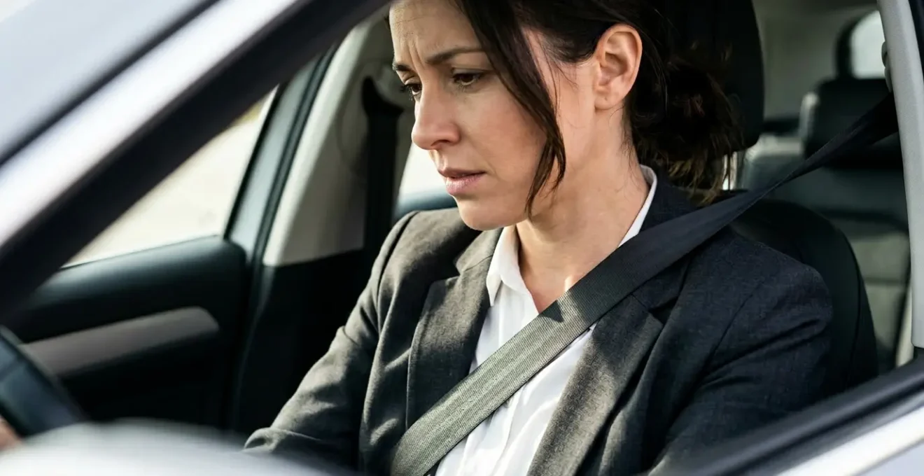 Vue rapprochée d'une ceinture de sécurité automobile mal ajustée et de ses conséquences potentielles