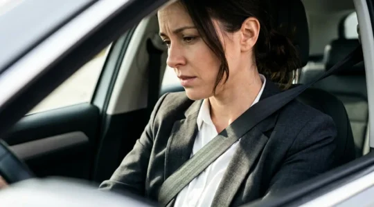 Vue rapprochée d'une ceinture de sécurité automobile mal ajustée et de ses conséquences potentielles