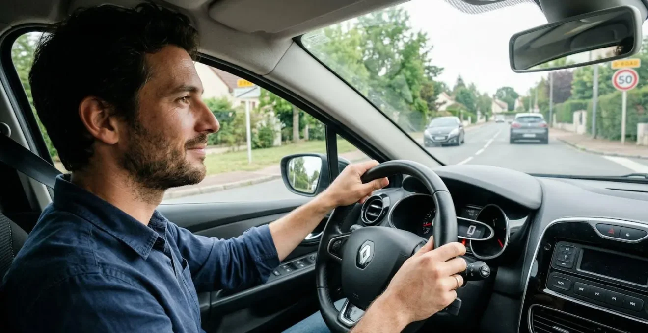 Conducteur d'un véhicule d'occasion roulant sereinement sur route