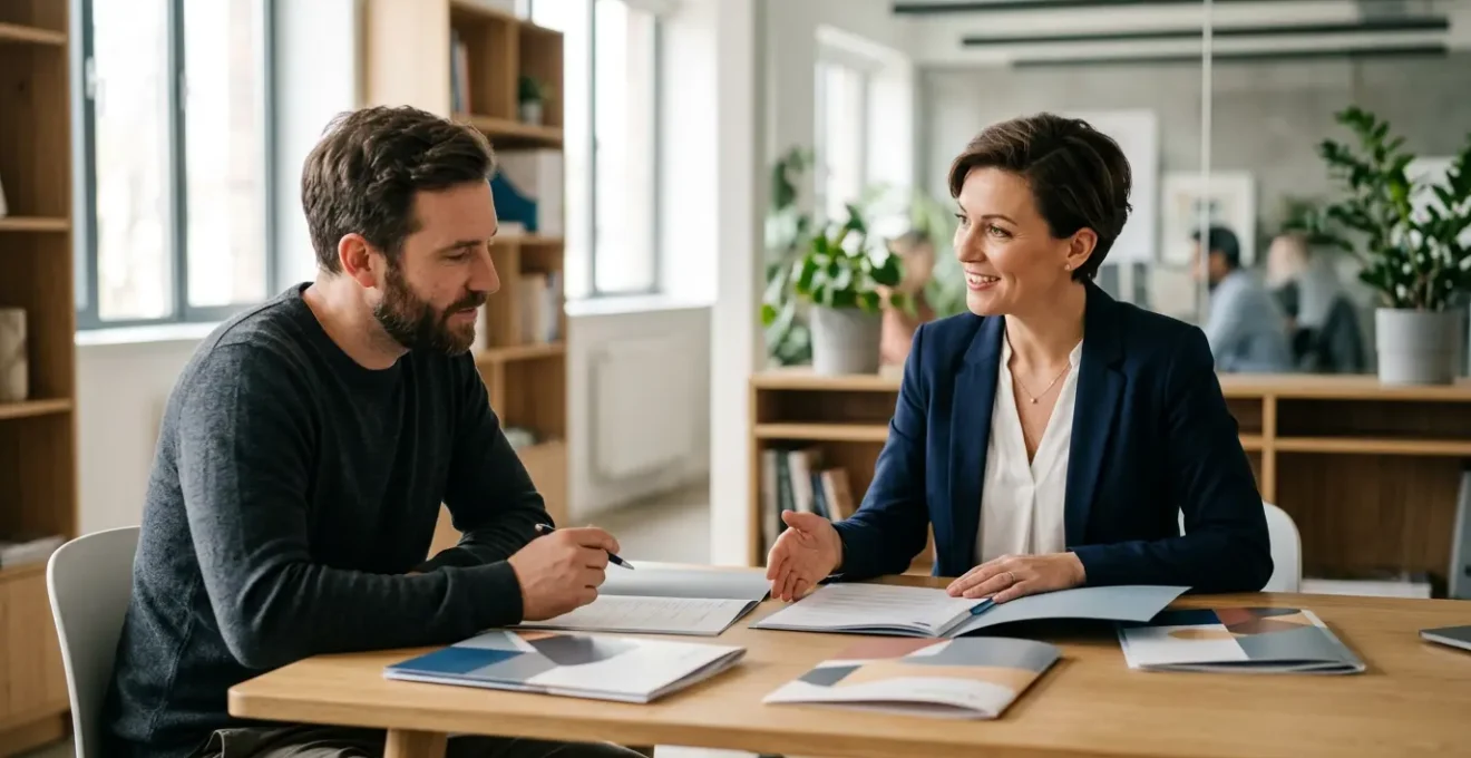 Courtier en assurance analysant des dossiers de résiliation pour trouver la meilleure offre