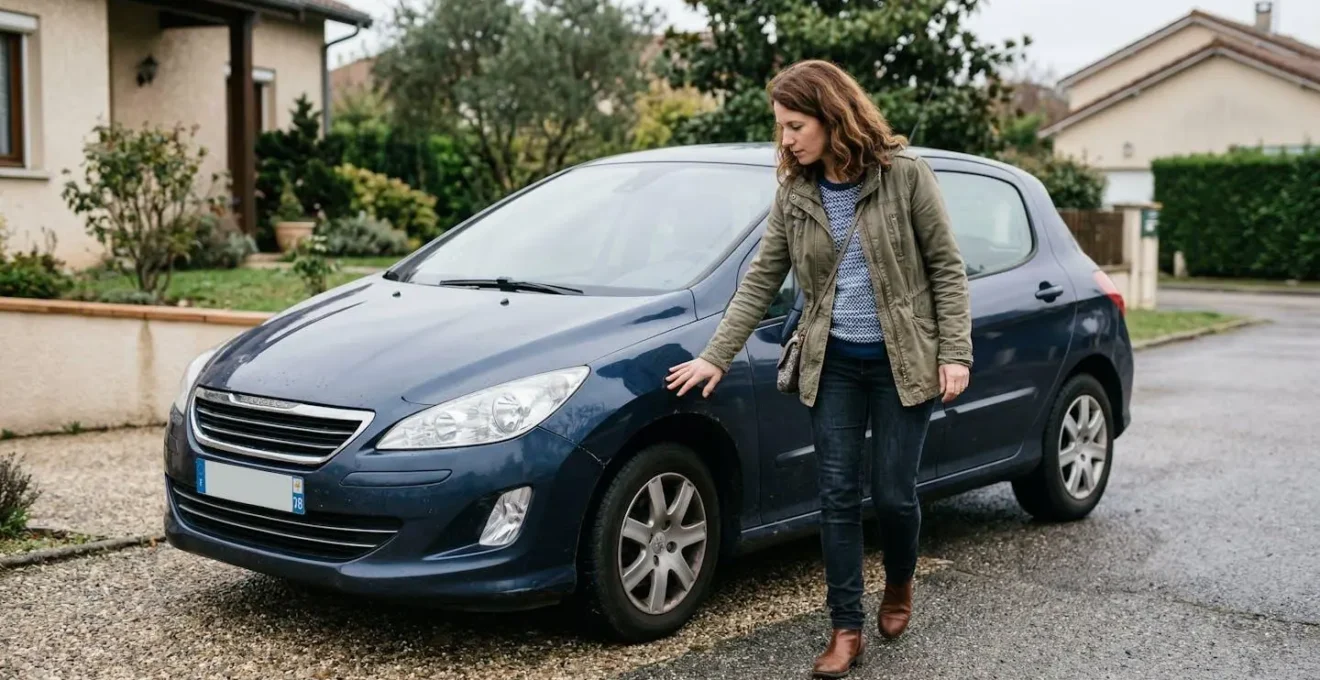 Femme inspectant une voiture d'occasion avant souscription assurance auto