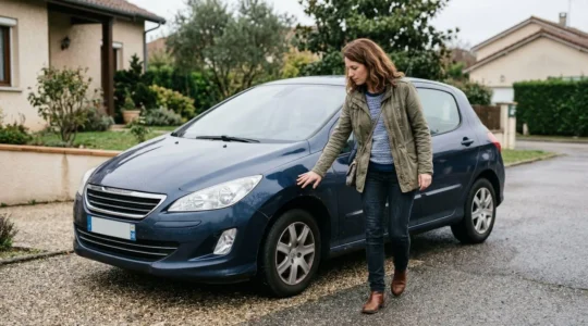 Femme inspectant une voiture d'occasion avant souscription assurance auto
