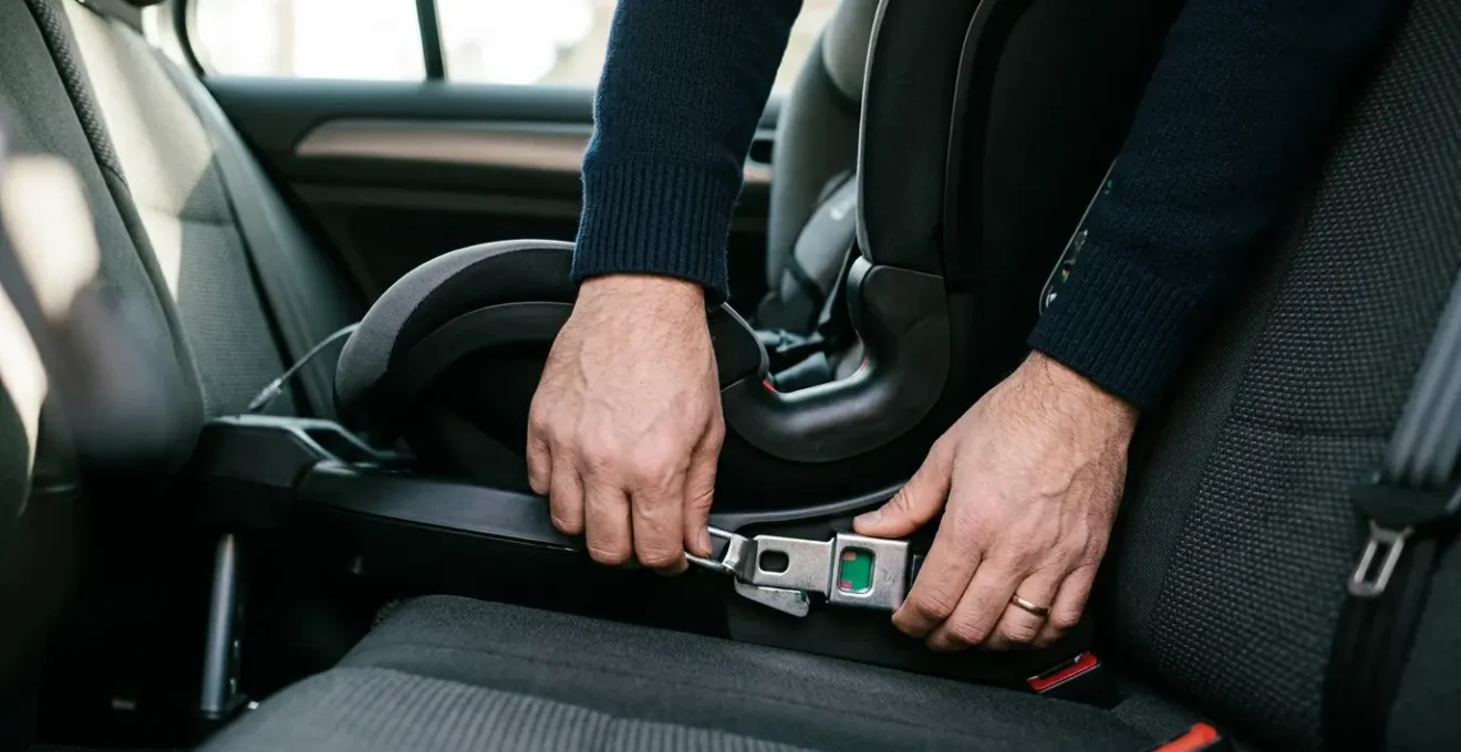 Installation d'un siège auto Isofix avec indicateurs verts et système de sécurité visible