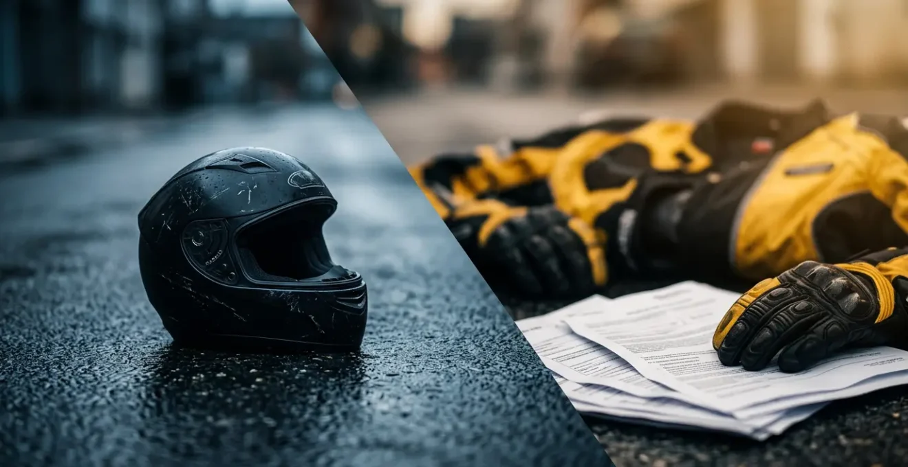 Illustration symbolique d'un motard face aux enjeux de responsabilité et d'indemnisation après un accident