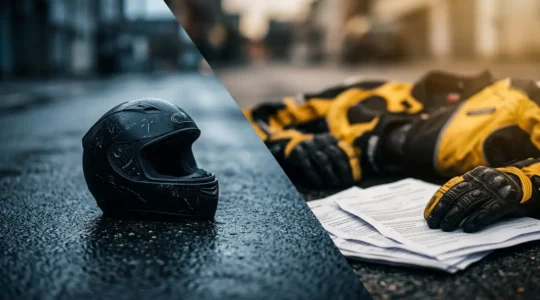 Illustration symbolique d'un motard face aux enjeux de responsabilité et d'indemnisation après un accident