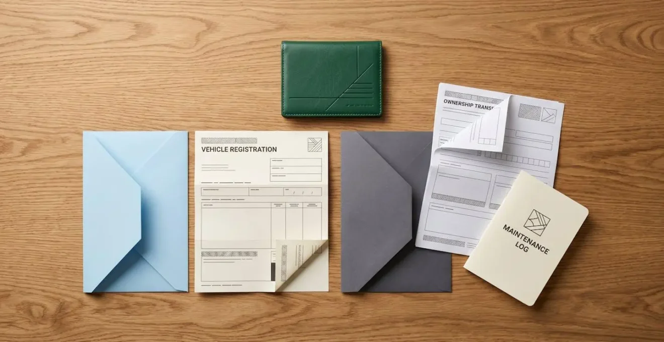 Ensemble de documents administratifs disposés sur une table pour le remplacement de pare-brise