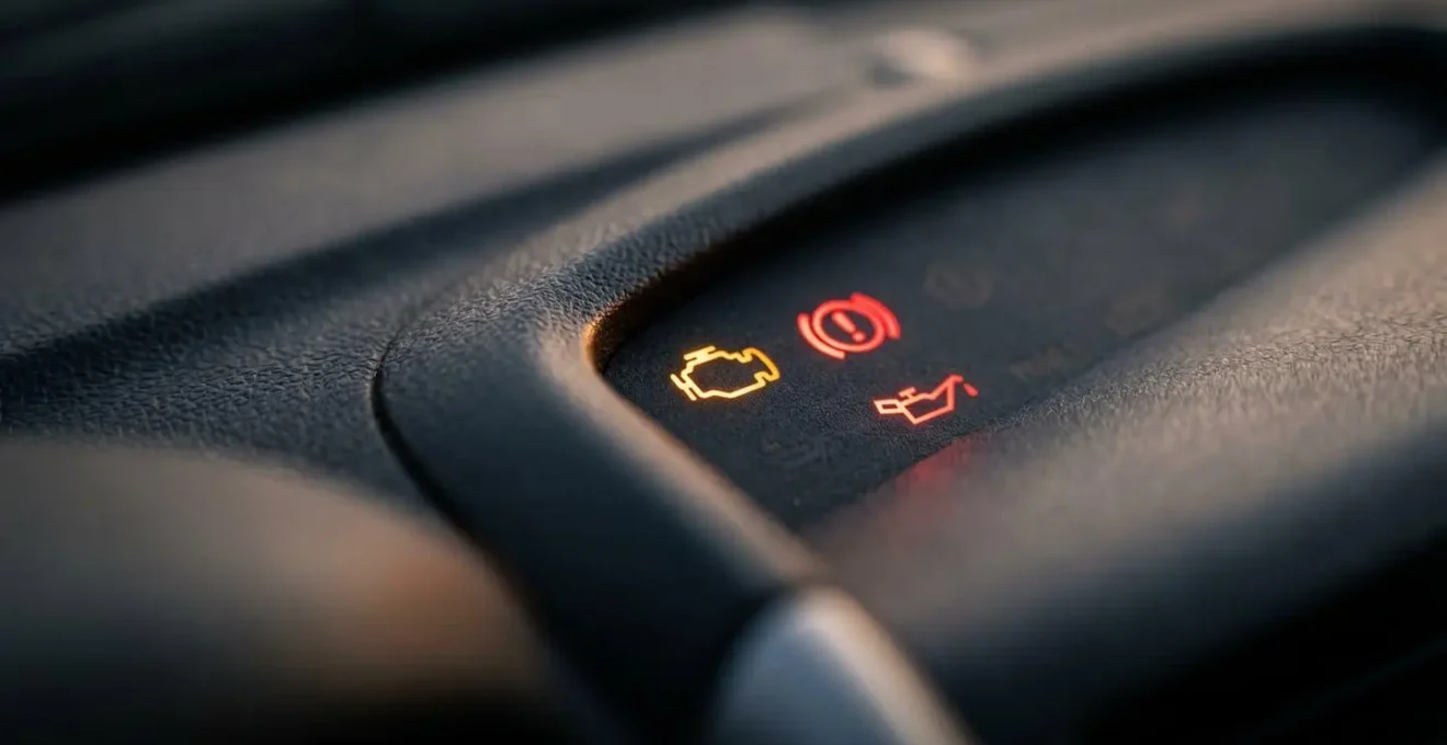 Gros plan sur un tableau de bord montrant le voyant airbag illuminé
