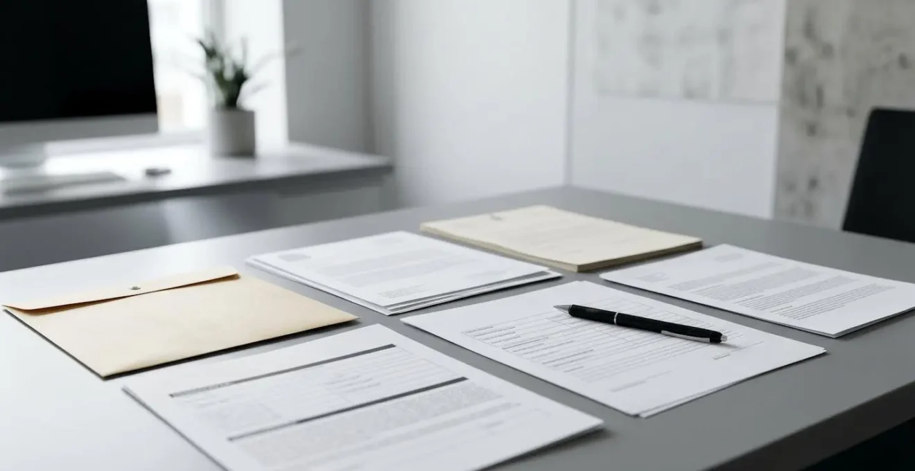 Dossier administratif BCT préparé sur un bureau avec formulaires et stylo